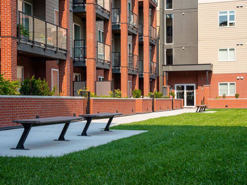 Recycled plastic lumber benches at Thompson Rivers University
